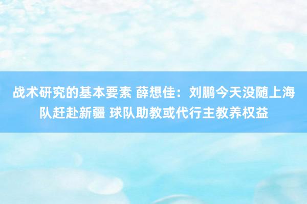 战术研究的基本要素 薛想佳：刘鹏今天没随上海队赶赴新疆 球队助教或代行主教养权益