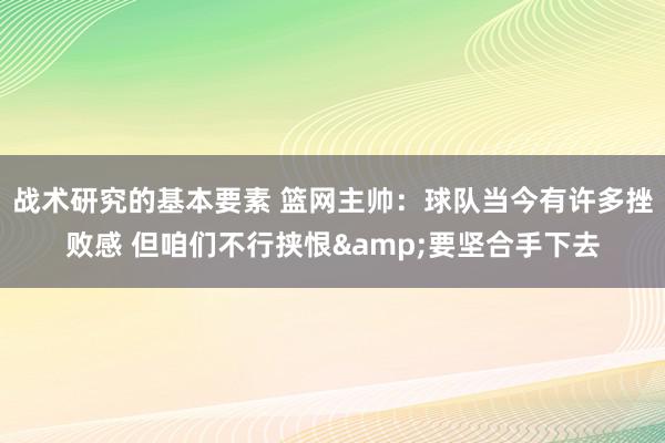 战术研究的基本要素 篮网主帅：球队当今有许多挫败感 但咱们不行挟恨&要坚合手下去