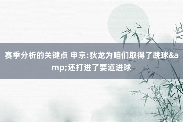 赛季分析的关键点 申京:狄龙为咱们取得了跳球&还打进了要道进球