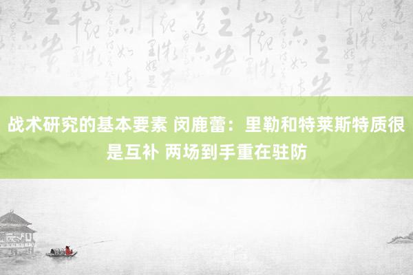 战术研究的基本要素 闵鹿蕾：里勒和特莱斯特质很是互补 两场到手重在驻防