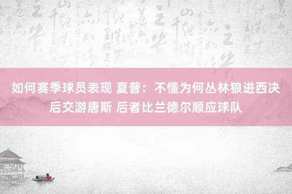 如何赛季球员表现 夏普：不懂为何丛林狼进西决后交游唐斯 后者比兰德尔顺应球队