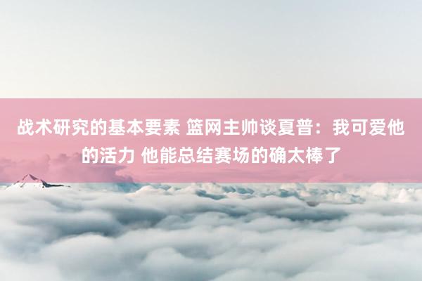 战术研究的基本要素 篮网主帅谈夏普：我可爱他的活力 他能总结赛场的确太棒了