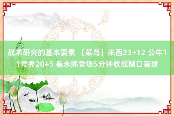 战术研究的基本要素 【菜鸟】米西23+12 公牛11号秀20+5 崔永熙登场5分钟收成糊口首球