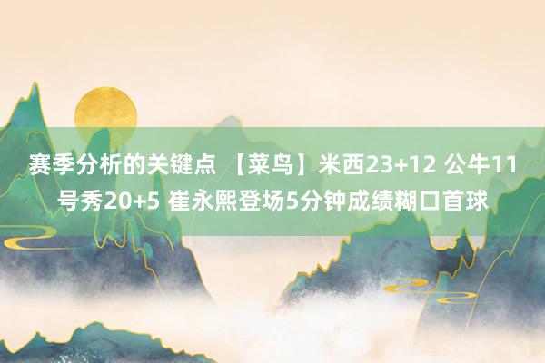 赛季分析的关键点 【菜鸟】米西23+12 公牛11号秀20+5 崔永熙登场5分钟成绩糊口首球