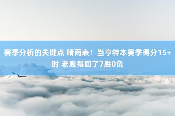 赛季分析的关键点 晴雨表！当亨特本赛季得分15+时 老鹰得回了7胜0负