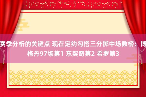 赛季分析的关键点 现在定约勾搭三分掷中场数榜：博格丹97场第1 东契奇第2 希罗第3