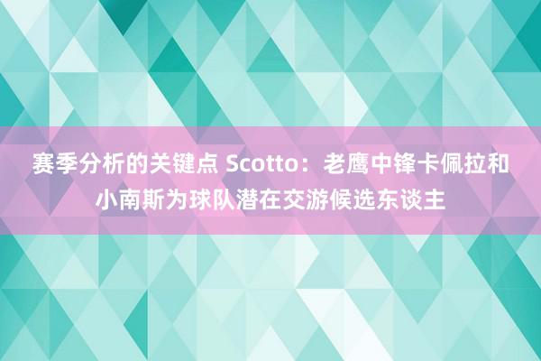 赛季分析的关键点 Scotto：老鹰中锋卡佩拉和小南斯为球队潜在交游候选东谈主