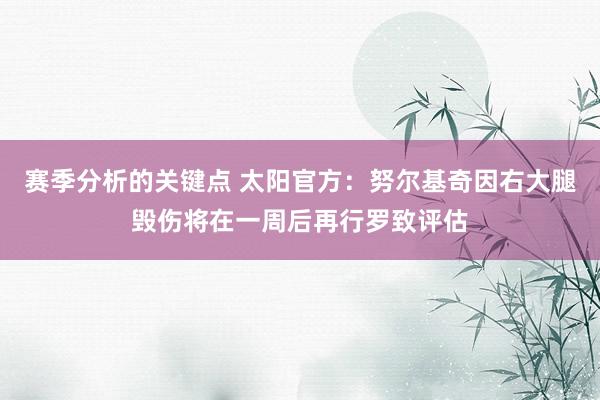 赛季分析的关键点 太阳官方：努尔基奇因右大腿毁伤将在一周后再行罗致评估