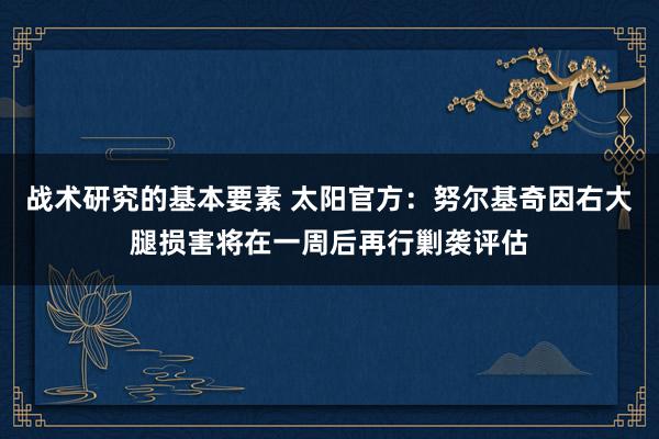 战术研究的基本要素 太阳官方：努尔基奇因右大腿损害将在一周后再行剿袭评估